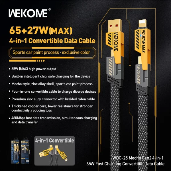 Cablu Wekome WDC-25 Mecha Gen 4in1 (65W+PD27W) [Yellow]